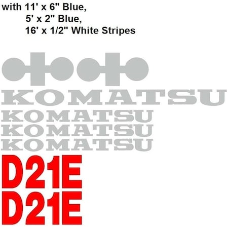 Aftermarket Komatsu Dozer D21E Decal Set includes 2 Blue Stripes & 1 White Stripe KOMD21EWSDECALSET
